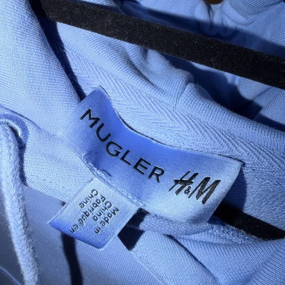 H&M X Mugler Women's Cropped Hoodie in Sky Blue - Picture 4 of 6